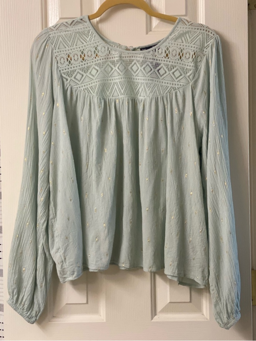 Wrangler Retro Lace Yoke Neckline Puff Long-Sleeve Blouse Size XL